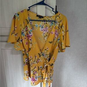 Shinestar Yellow Flutter Sleeve Wrap Blouse